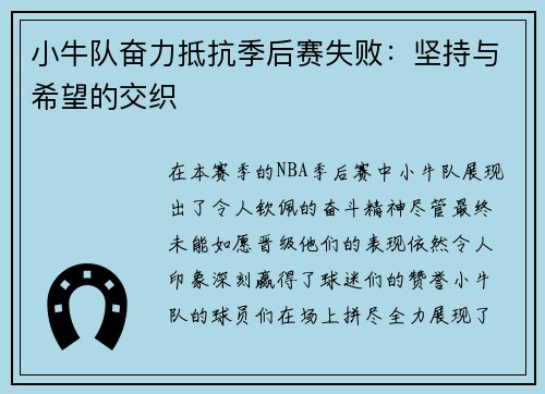 小牛队奋力抵抗季后赛失败：坚持与希望的交织